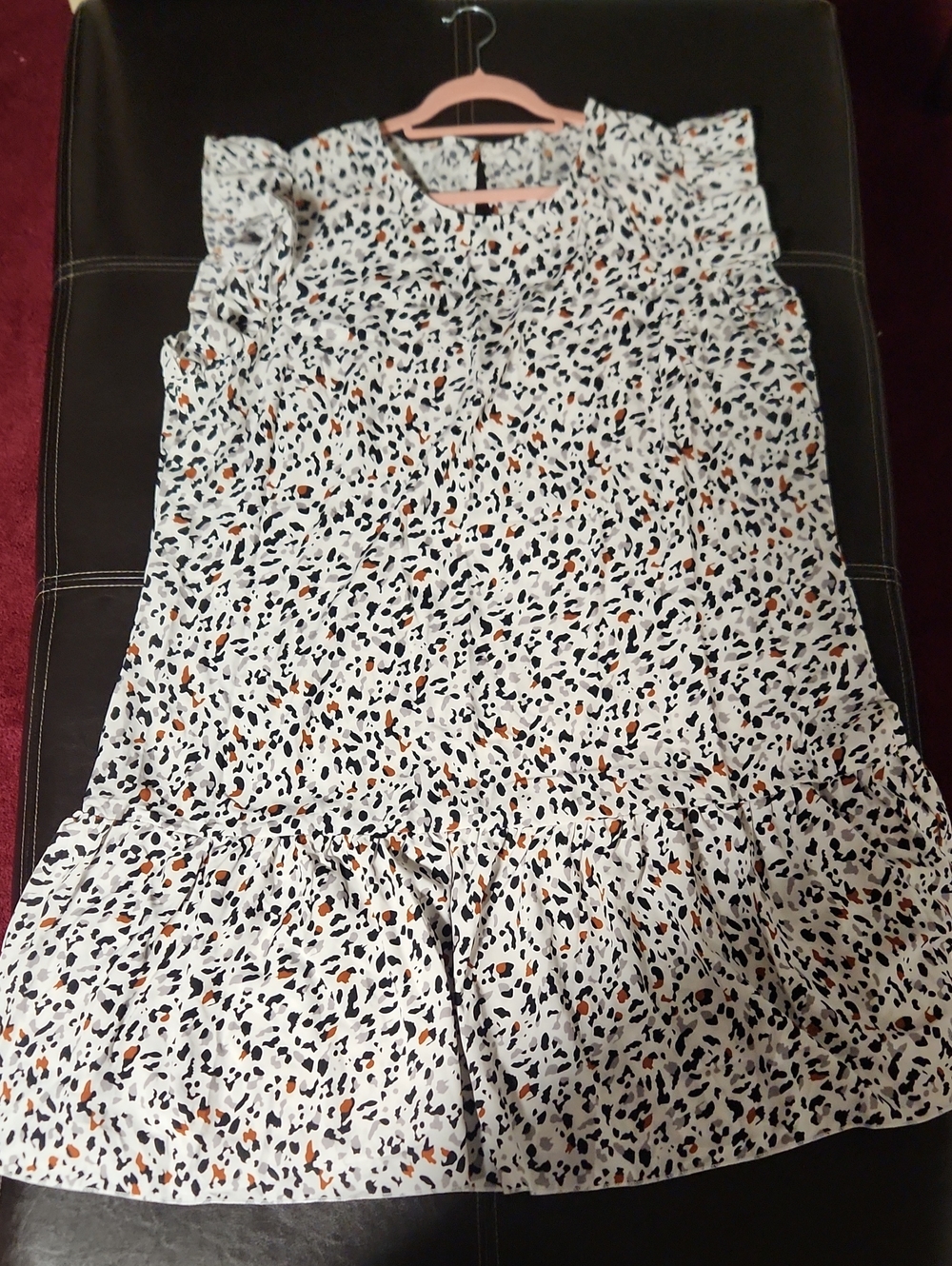 SHEIN White Printed Ruffle Hem Jumpsuit Romper with Black & Brown Spots